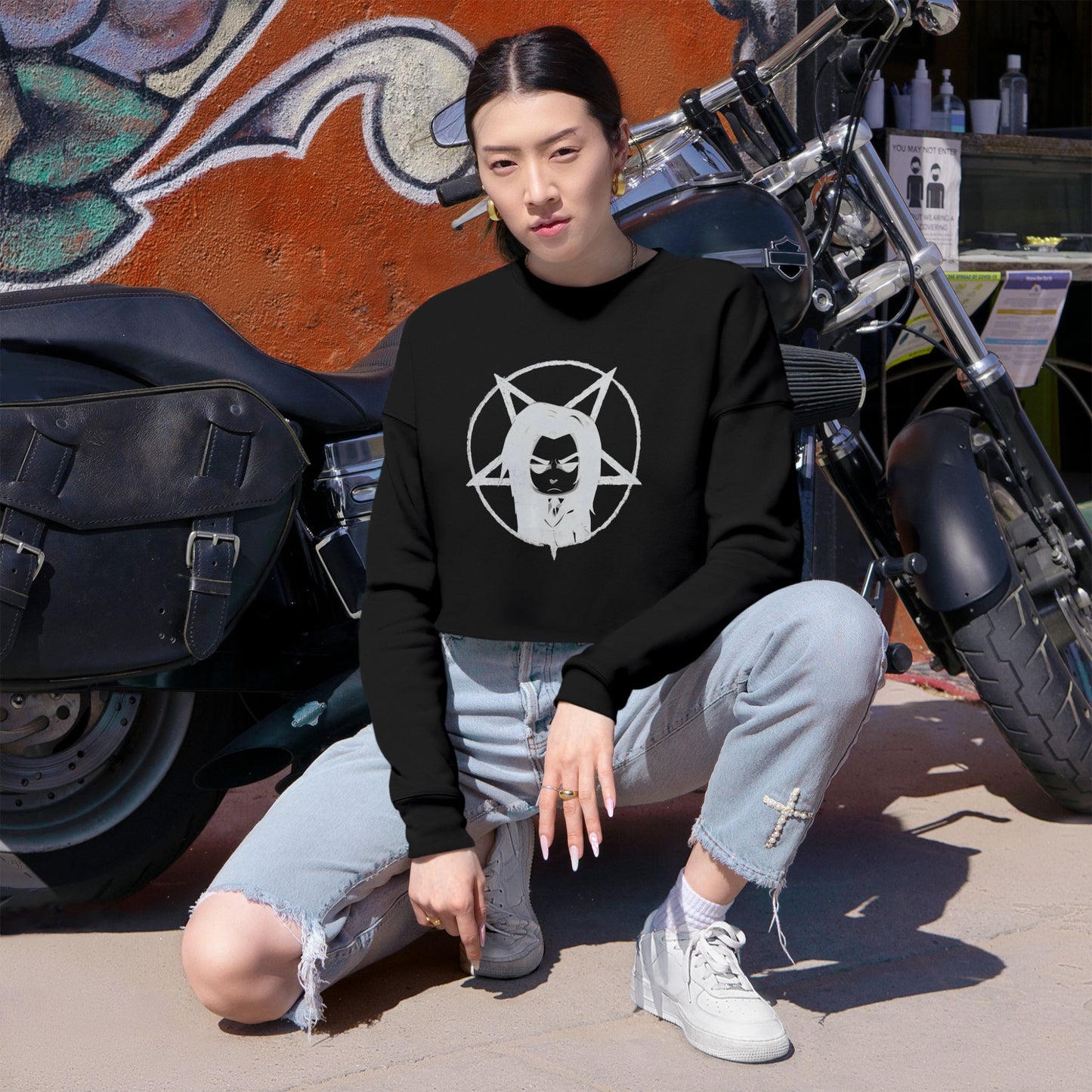 Cropped Sweatshirt With Manic Kazzy Mascot Logo