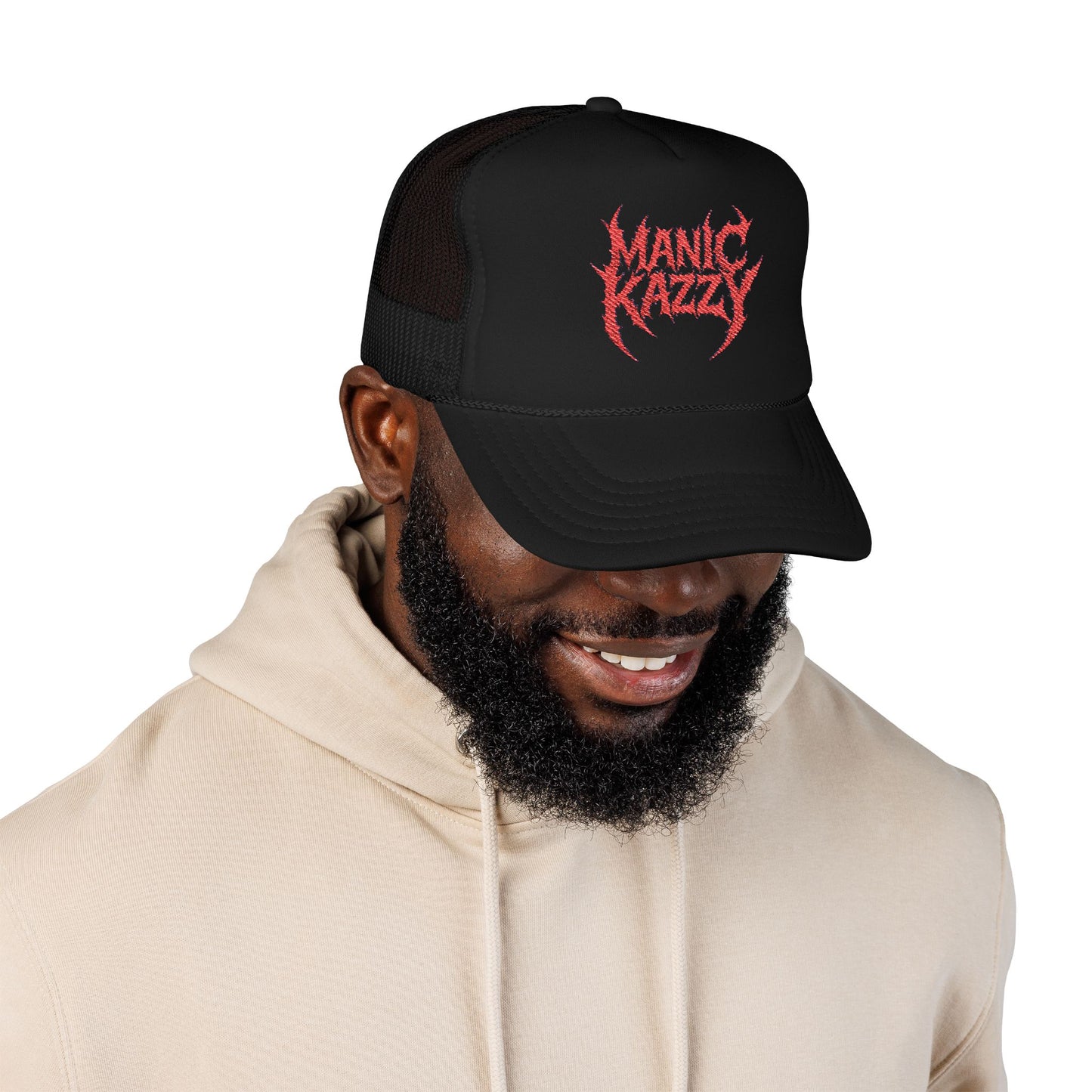 Manic Kazzy Embroidered Foam Trucker Hat, Stylish Cap for Casual Outings, Concerts, Festivals, Gift for Music Lovers, Unisex Hat